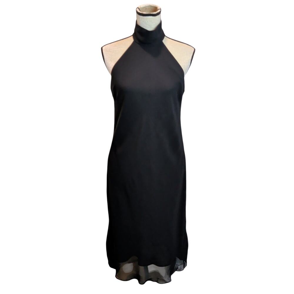 Vintage Y2K Ralph by Ralph Lauren Sz 12 Halter Chiffon Bias Cut Dress Black